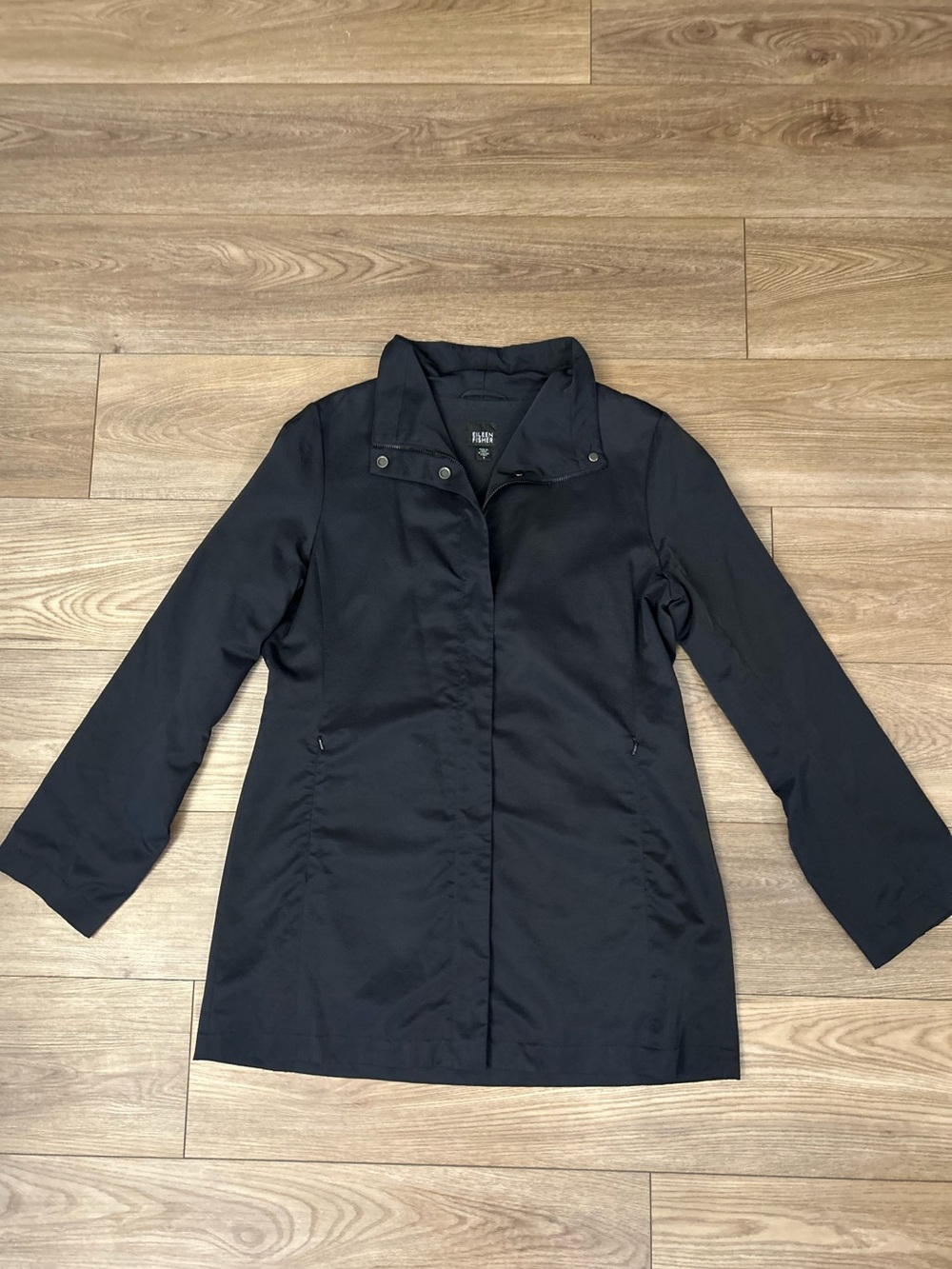 Eileen Fisher Black Cotton Nylon Utility Jacket Coat Size S Italian Fabric